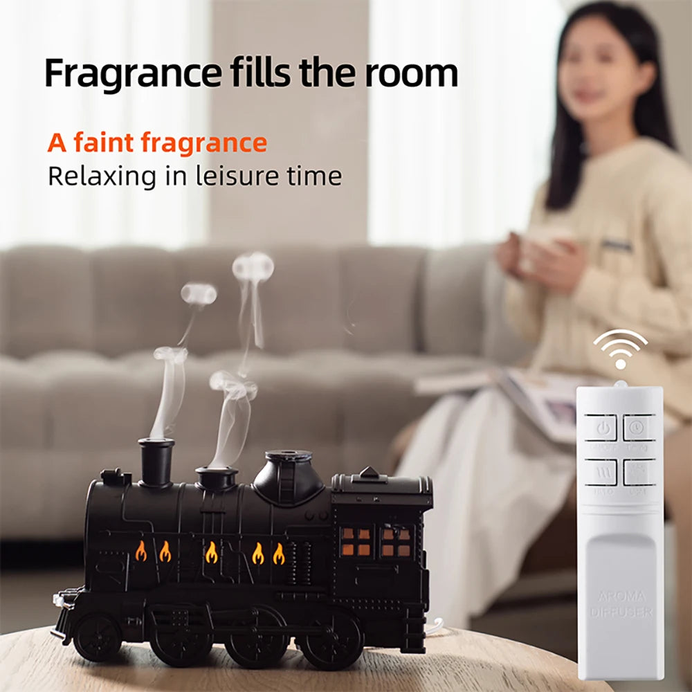 Retro Train Air Humidifier Ultrasonic Aromatherapy Diffusers Mist Maker Fragrance Essential Oil Aroma Difusor Remote Control
